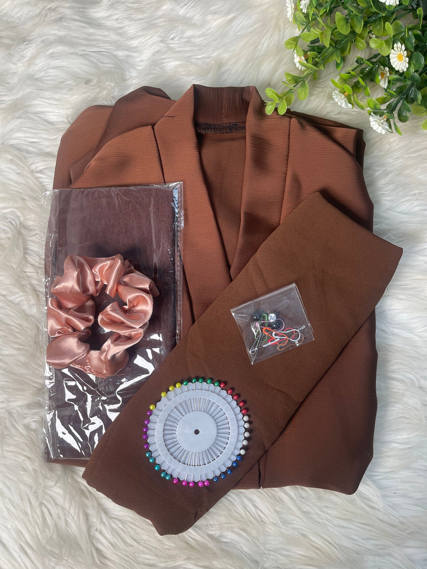 Tiktok Fabric Abaya Set - Chocalate