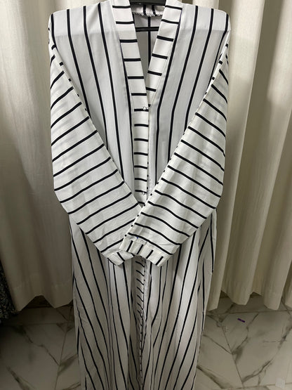Printed Abaya - White with Black lines
