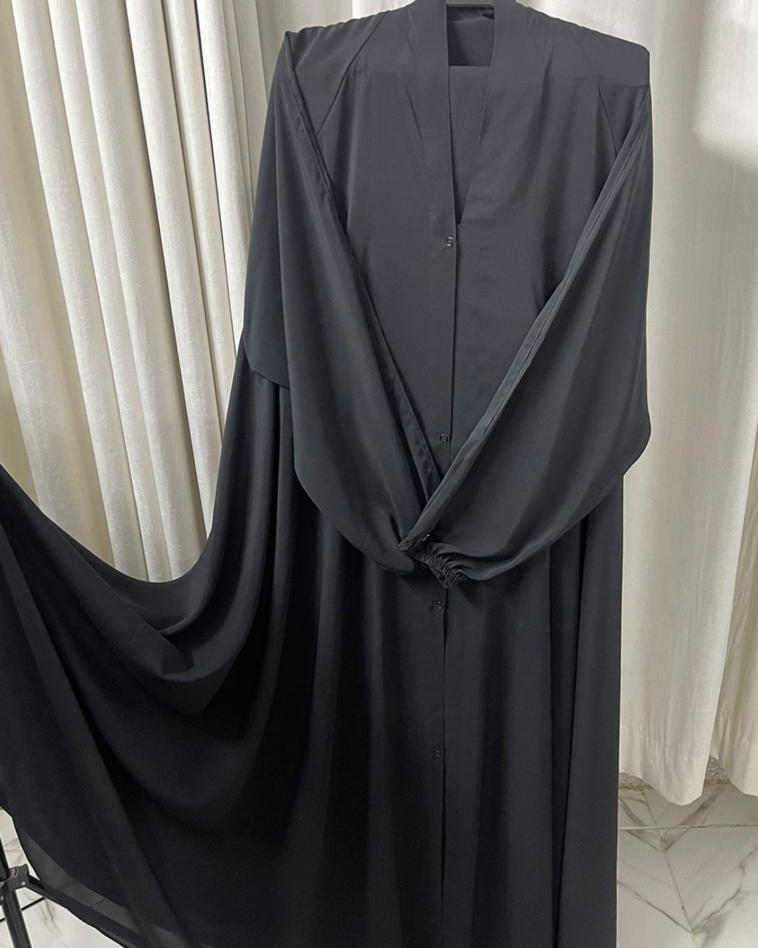 Long Flair Abaya Set - Black