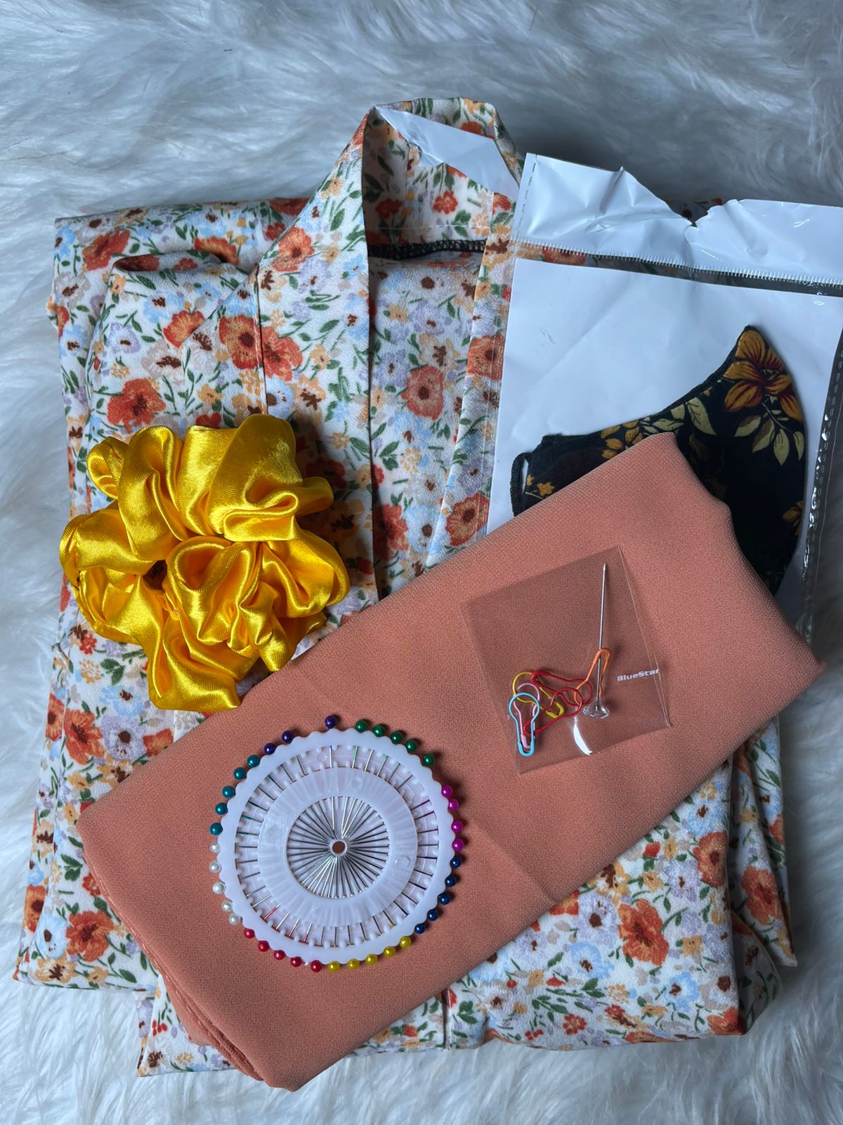 Printed Abaya - White with Orange Flowers