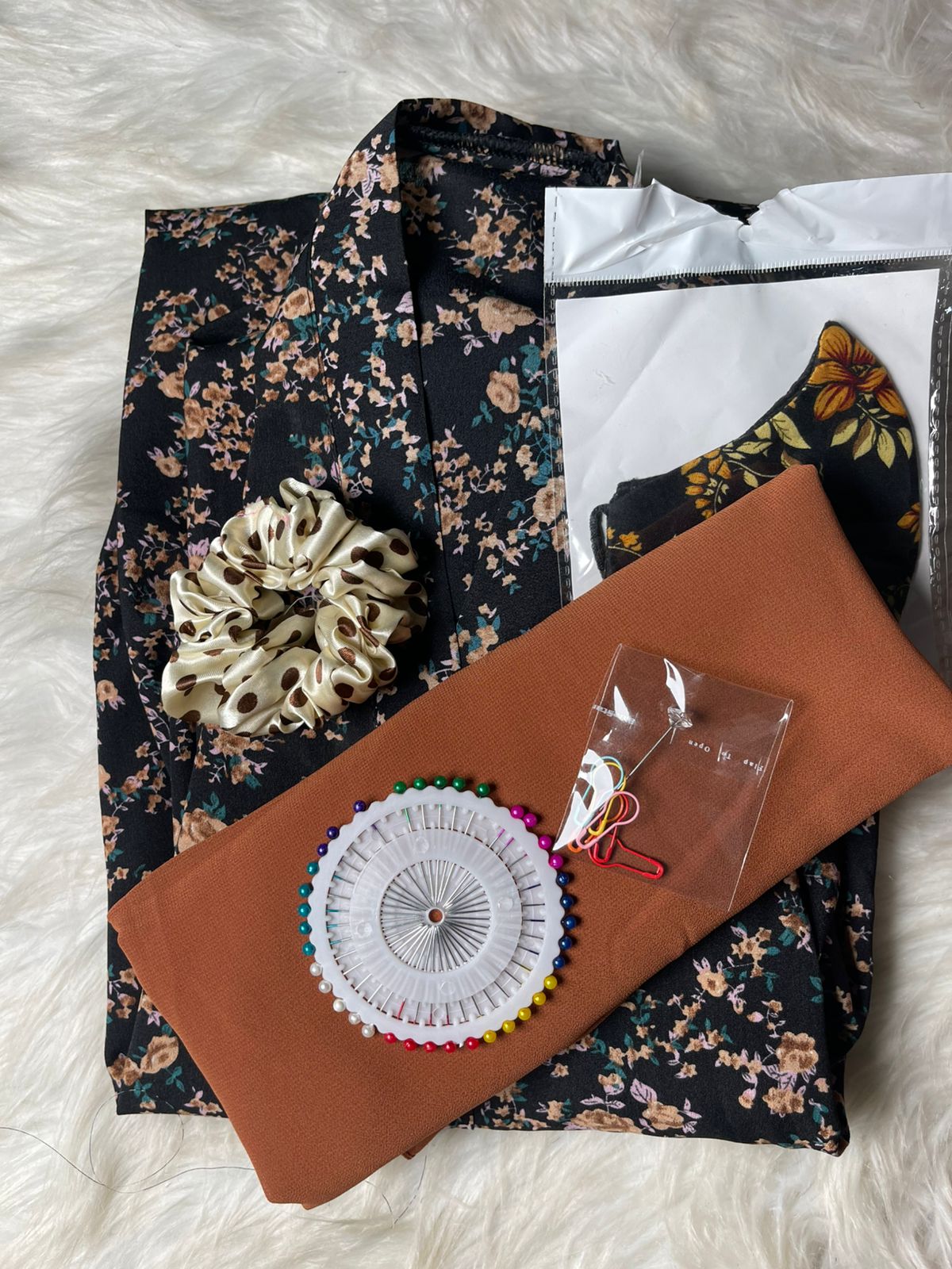 Printed Abaya - Black With Chocalate Flowers