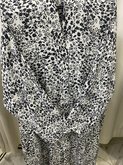 Printed Abaya - White with Black Flowers
