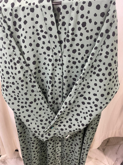 Printed Abaya - Army Green With Black Cheeta Print