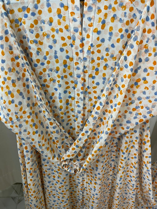 Long Flair Abaya - white with orange blue