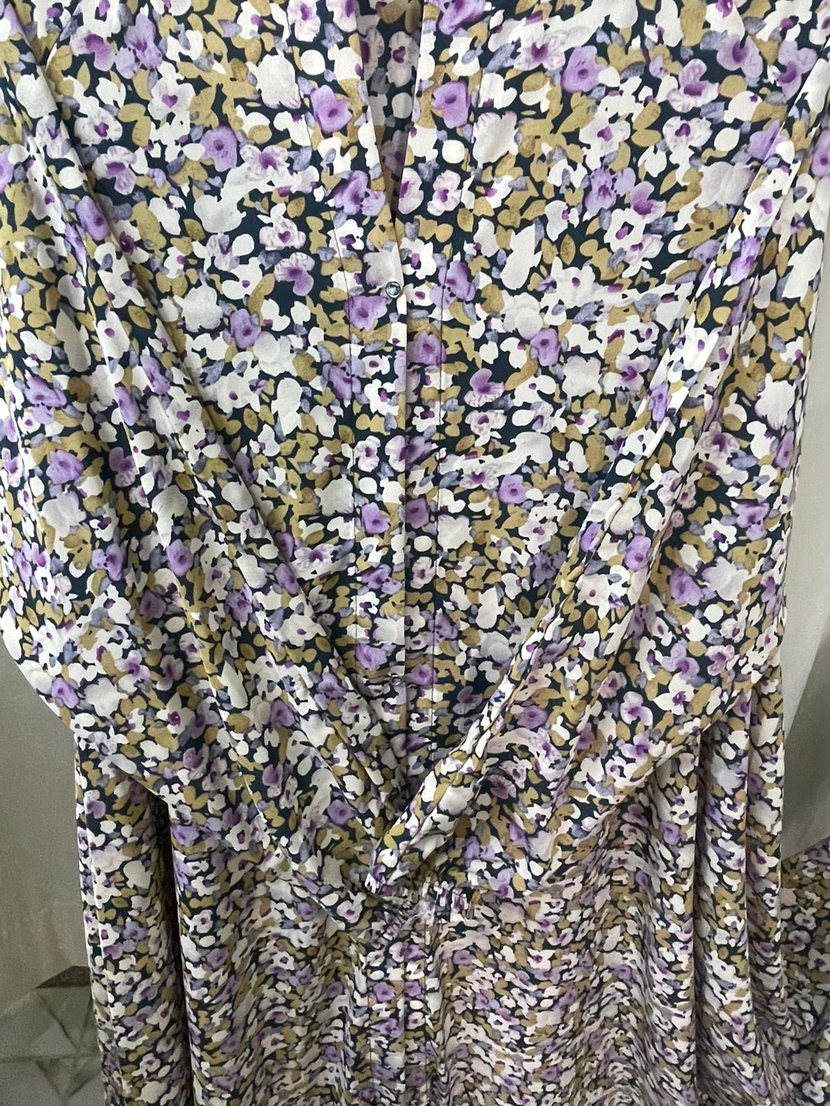 Long Flair Abaya - lavendar brown flowers