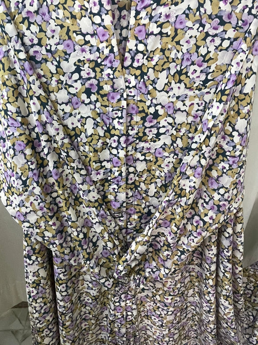 Long Flair Abaya - lavendar brown flowers