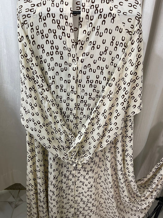 Long Flair Abaya - White with brown