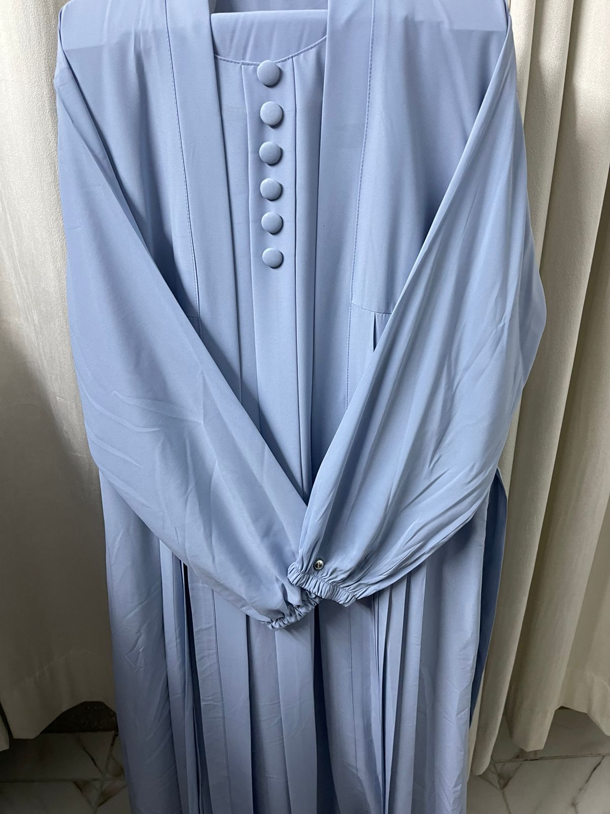 Double Coat Abaya Georgette with Hijab (Free Gift) - SKY BLUE