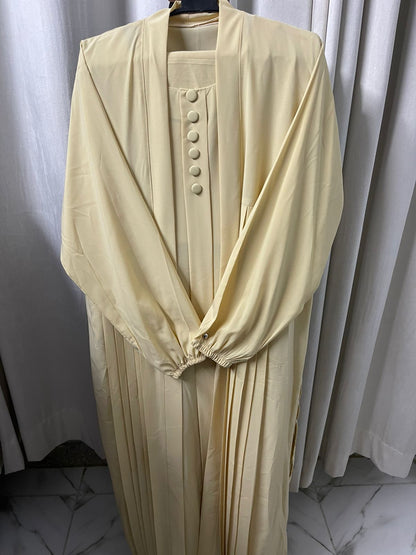 Double Coat Abaya Georgette with Hijab (Free Gift) - Creamy