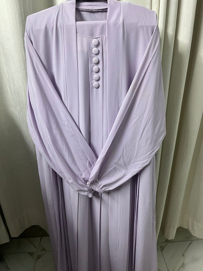 Double Coat Abaya Georgette with Hijab (Free Gift) - Lavender
