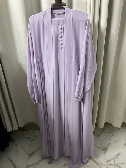 Double Coat Abaya Georgette with Hijab (Free Gift) - Lavender