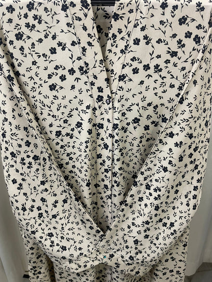 Printed Abaya - Beige with Black Flowers