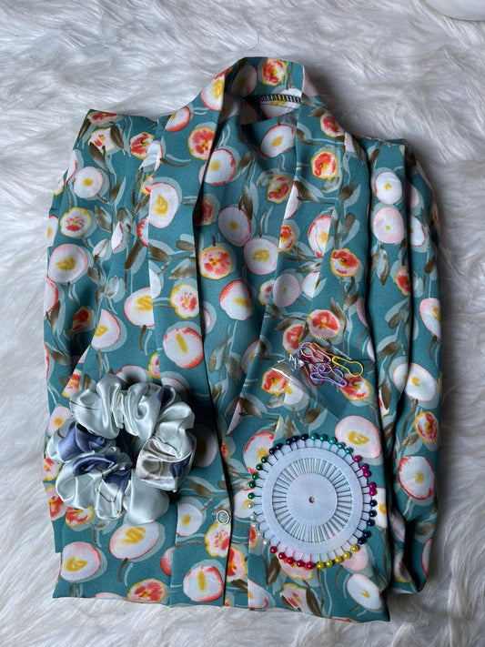 Printed Abaya - Seagreen with Multi