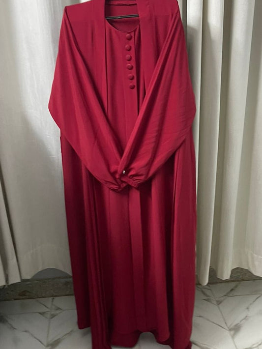 Double Coat Abaya Georgette with Hijab (Free Gift) - Reddish Maroon