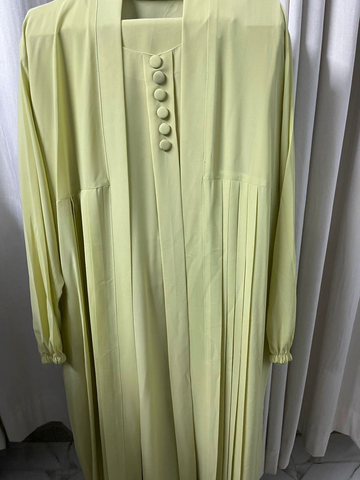 Double Coat Abaya Georgette with Hijab (Free Gift) - Butter Lemon