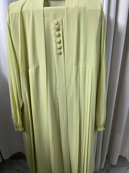 Double Coat Abaya Georgette with Hijab (Free Gift) - Butter Lemon