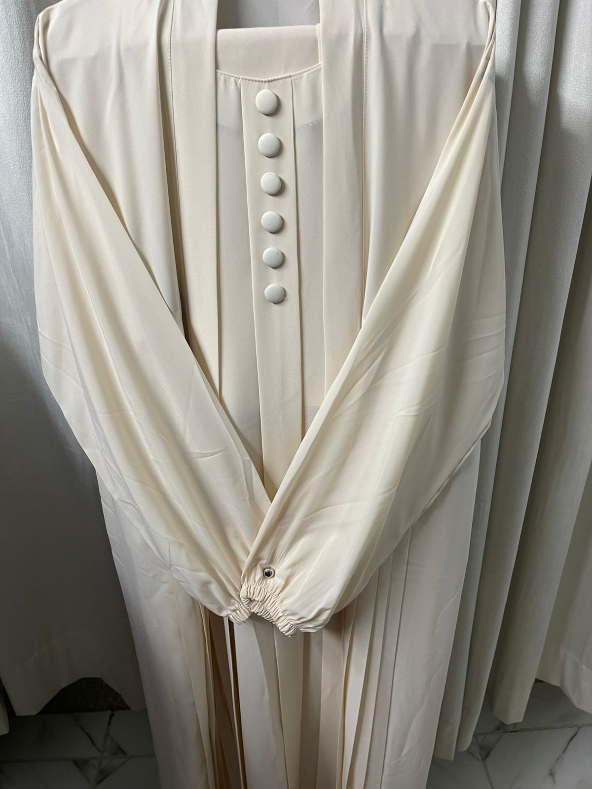 Double Coat Abaya Georgette with Hijab (Free Gift) - Ivory