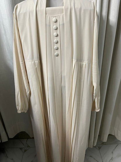 Double Coat Abaya Georgette with Hijab (Free Gift) - Ivory