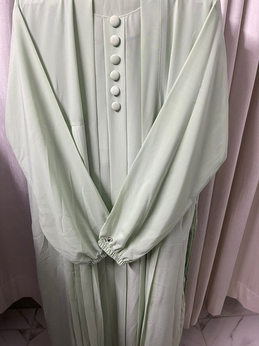Double Coat Abaya Georgette with Hijab (Free Gift) - Mint green
