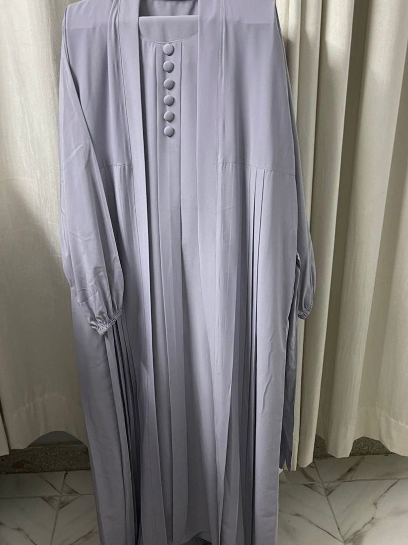 Double Coat Abaya Georgette with Hijab (Free Gift) - STEEL GREY
