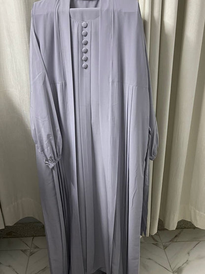 Double Coat Abaya Georgette with Hijab (Free Gift) - STEEL GREY