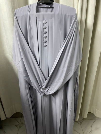 Double Coat Abaya Georgette with Hijab (Free Gift) - STEEL GREY