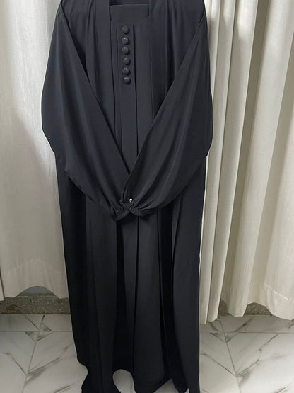 Double Coat Abaya Georgette with Hijab (Free Gift) - BLACK