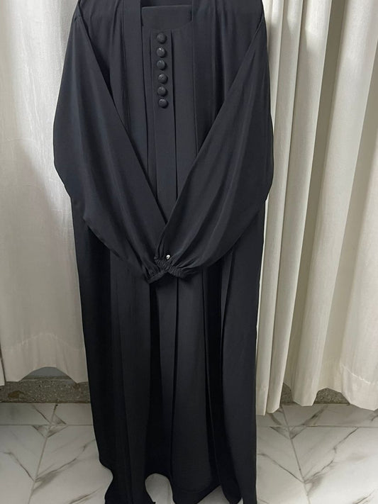 Double Coat Abaya Georgette with Hijab (Free Gift) - BLACK