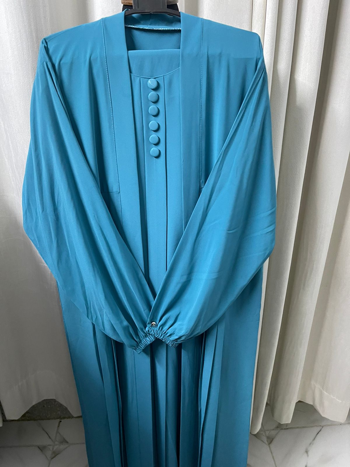 Double Coat Abaya Georgette with Hijab (Free Gift) - Seagreen