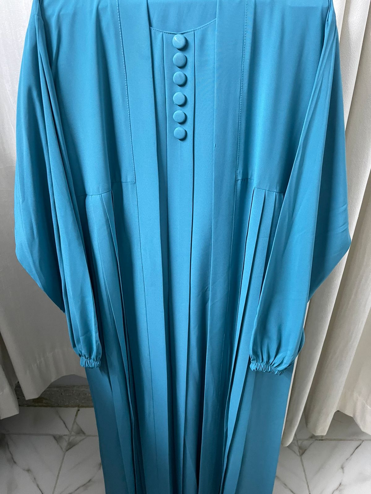 Double Coat Abaya Georgette with Hijab (Free Gift) - Seagreen