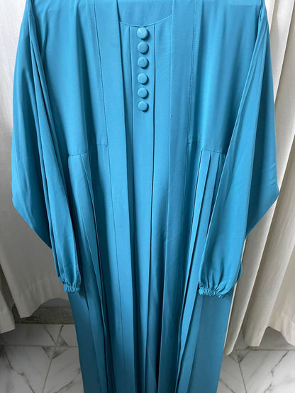 Double Coat Abaya Georgette with Hijab (Free Gift) - Seagreen