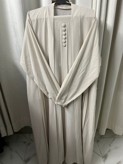 Double Coat Abaya Georgette with Hijab (Free Gift) - Light beige