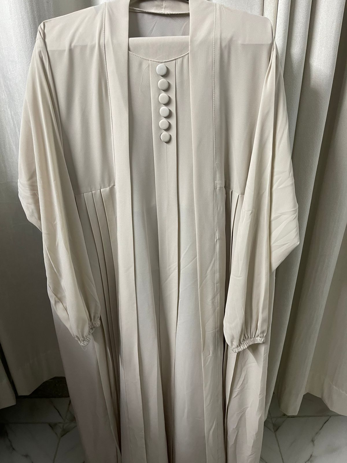 Double Coat Abaya Georgette with Hijab (Free Gift) - Light beige