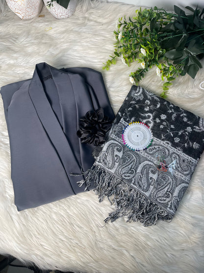 Tiktok Fabric Pashmina Abaya Set - Dark Grey