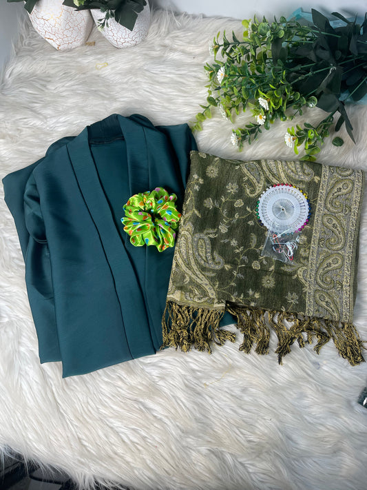 Tiktok Fabric Pashmina Abaya Set - Peacock