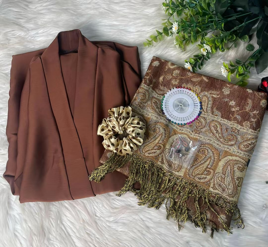 Tiktok Fabric Pashmina Abaya Set - Chocalaty