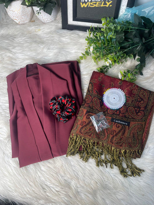 Tiktok Fabric Pashmina Abaya Set - Maroon