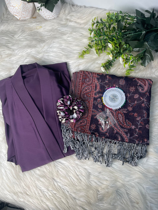 Tiktok Fabric Pashmina Abaya Set - Purple