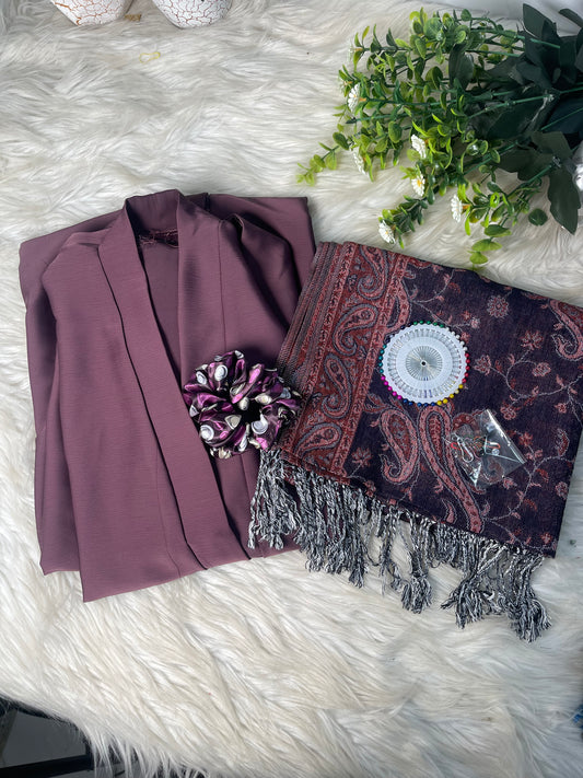 Tiktok Fabric Pashmina Abaya Set - Burnt Bargundy