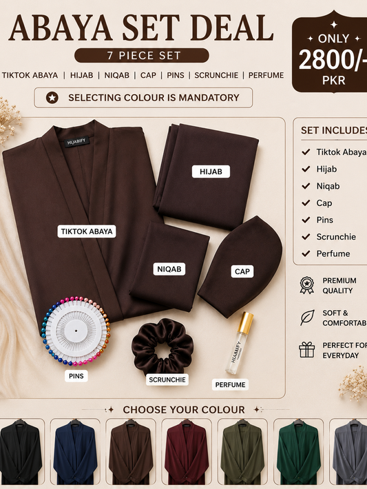 Complete 5pcs Abaya Set with free Gifts (Jashn e Azadi Abaya Deal 1 )