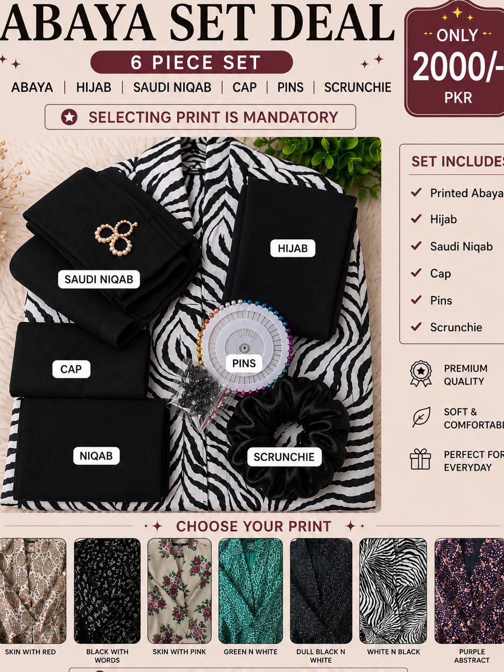 Printed Long Flair Abaya set (Jashn e Azadi Abaya deal 3)